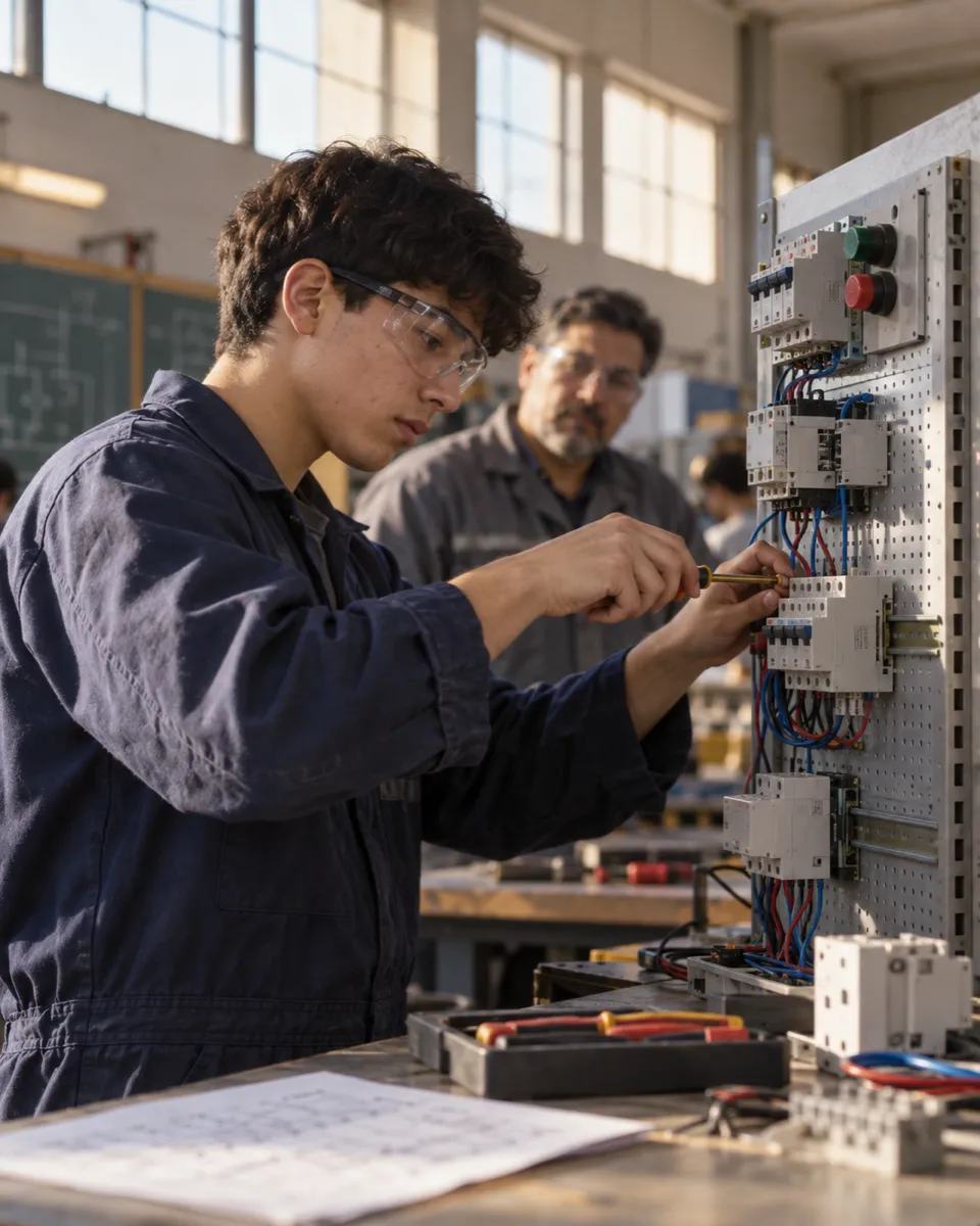 Estudiante técnico en taller de electricidad
